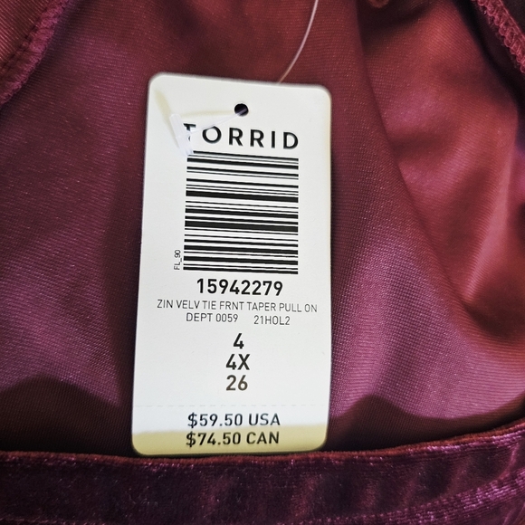 Torrid 4 Burgundy Wine Pull On Velvet Joggers Nwt - Picture 4 of 10